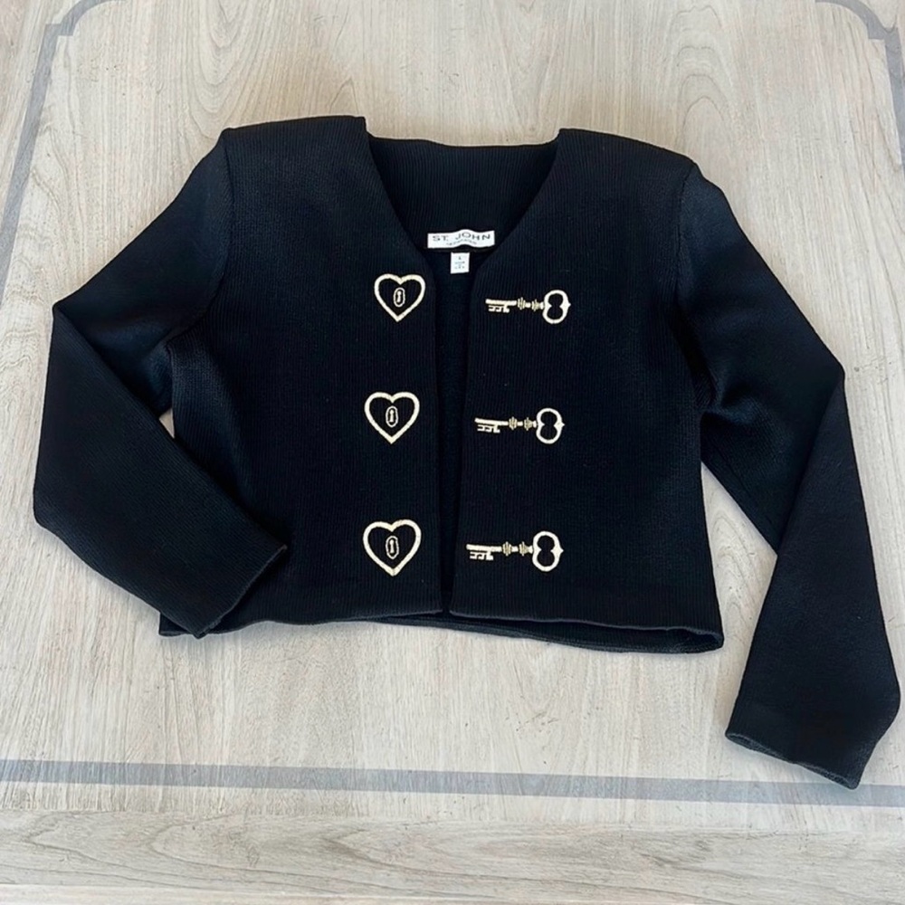 St. John Black Blazer with Heart and Key Accents